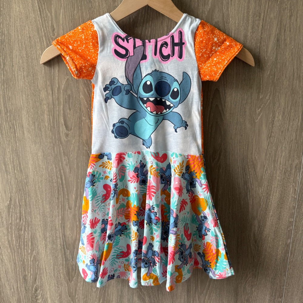 Handmade Custom Stitch Dress Girls 4/5 Multi Color Tropical Skater Disneybound